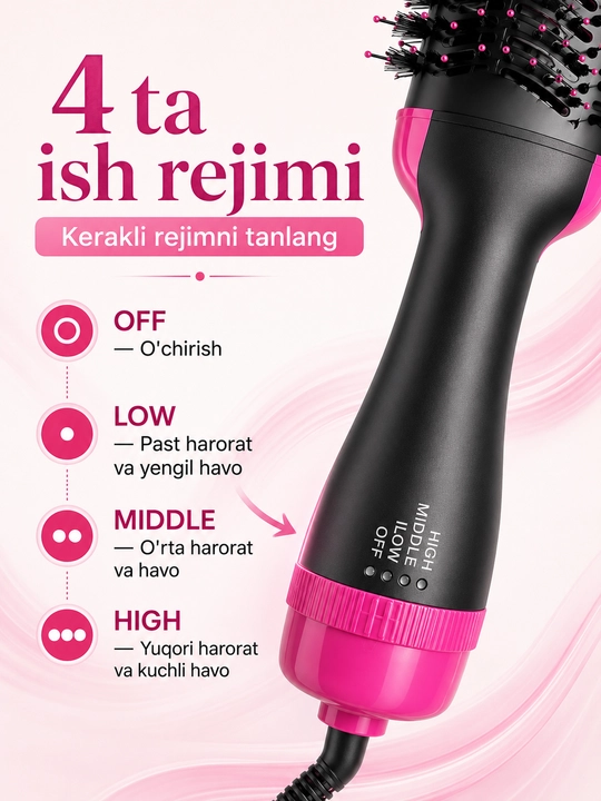 Fen taror, Soch quritish uchun taroq, sochni to'g'rilash, 3 tasi 1 da