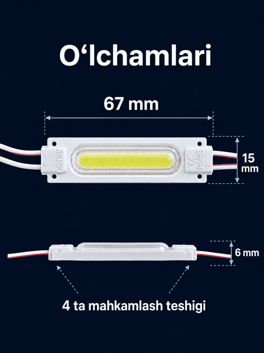 Interyer, avtomobil va reklama yoritishi uchun 12V LED modul va 12–24V kontroller