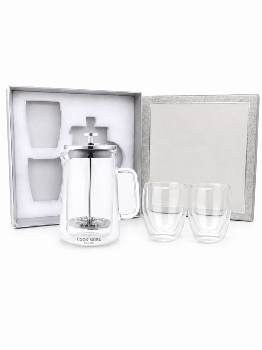 COOK MORE sovg‘a to‘plami: 1 litrli fransuz pressi va choy-qahva uchun 300 ml 2 ta stakan - 