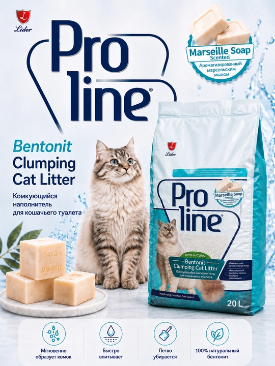 Proline  комкующийся бенонитовый наполнитель, с ароматом марсельского мыла  17 кг - 