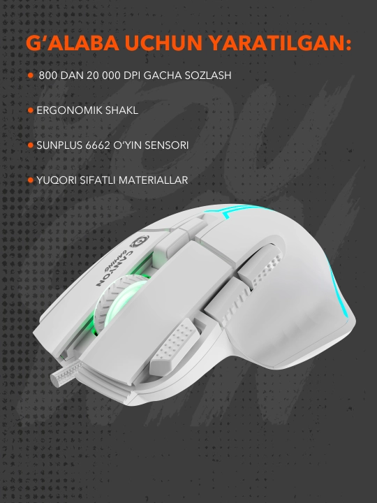 Gaming sichqoncha simli CANYON Fortnax GM-636, RGB yoritgich bilan