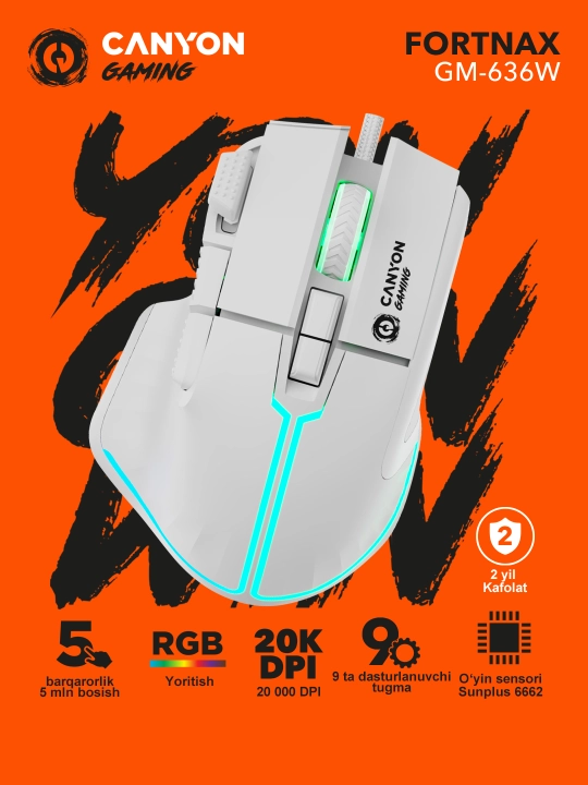 Gaming sichqoncha simli CANYON Fortnax GM-636, RGB yoritgich bilan - 