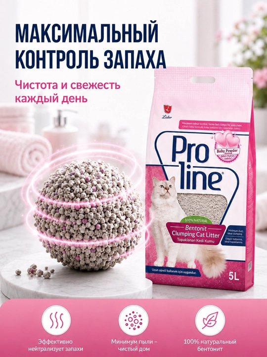 Proline Bentonit to'planadigan to'ldiruvchi, bolalar kukuni aromati bilan, 4.25 kg