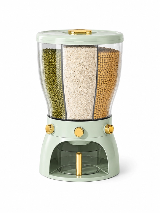 Don mahsulotlari uchun dispenser, 3 bo‘limli saqlash idishi