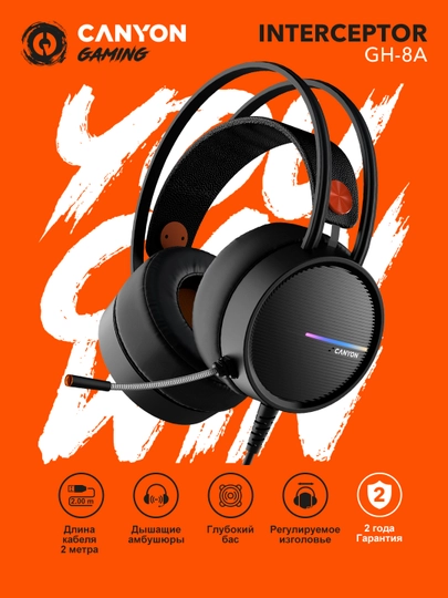 O'yin simli quloqchinlar CANYON Interceptor GH-8A, RGB yoritgich bilan - 