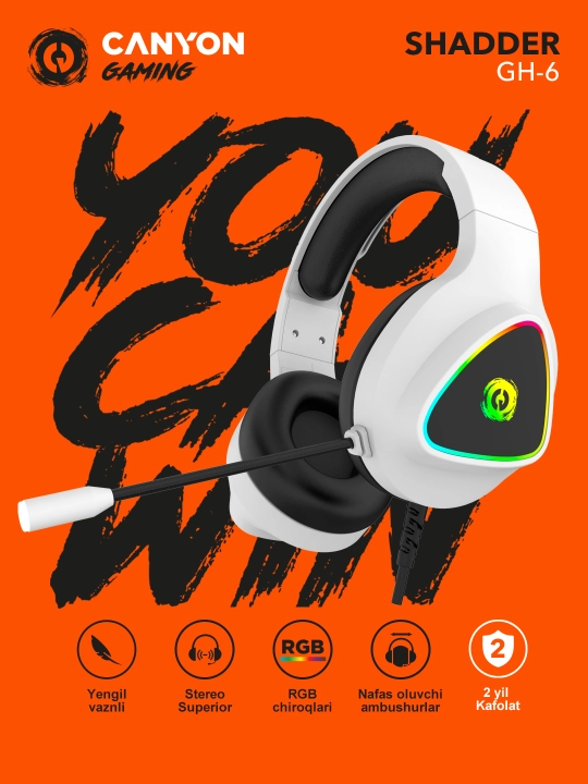 Gaming simli quloqchin CANYON Shadder GH 6,  RGB yoritgich bilan - 