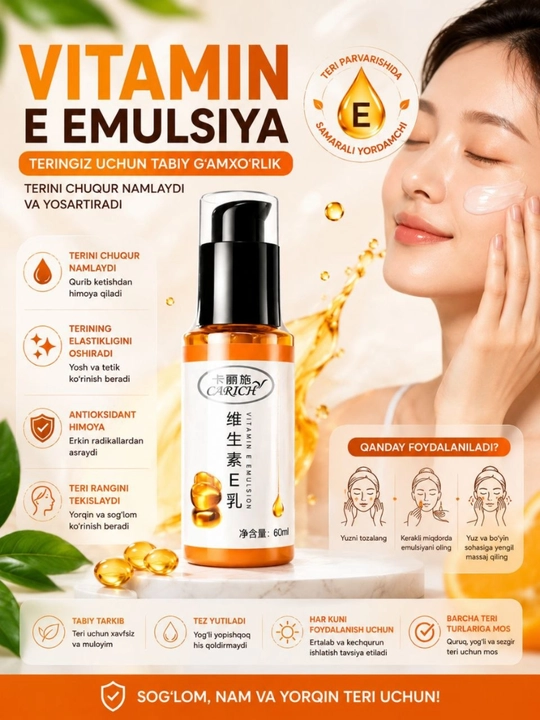 Green Leaf E vitamini, yuz emulsiyasi, E vitaminli sut, namlovchi krem