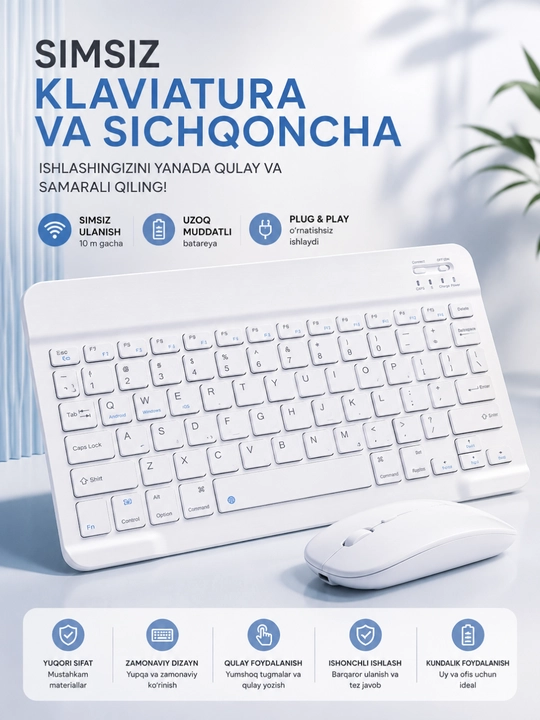 Simsiz Klaviatura va Sichqoncha To‘plami, 2.4GHz USB Wireless Keyboard & Mouse Combo - 
