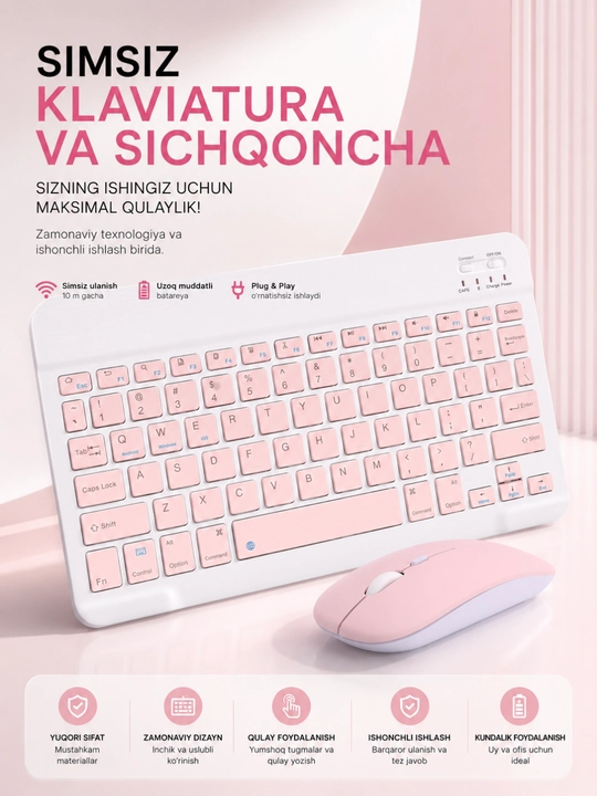 Simsiz Klaviatura va Sichqoncha To‘plami, 2.4GHz USB Wireless Keyboard & Mouse Combo - 