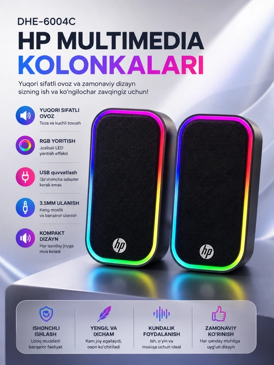 Kompyuter multimedia karnaylari HP DHE-6004C RGB yorug‘likli USB stereo - 