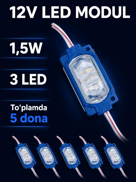 Interyer, avtomobil va reklama yoritishi uchun 12V LED modul va 12–24V kontroller