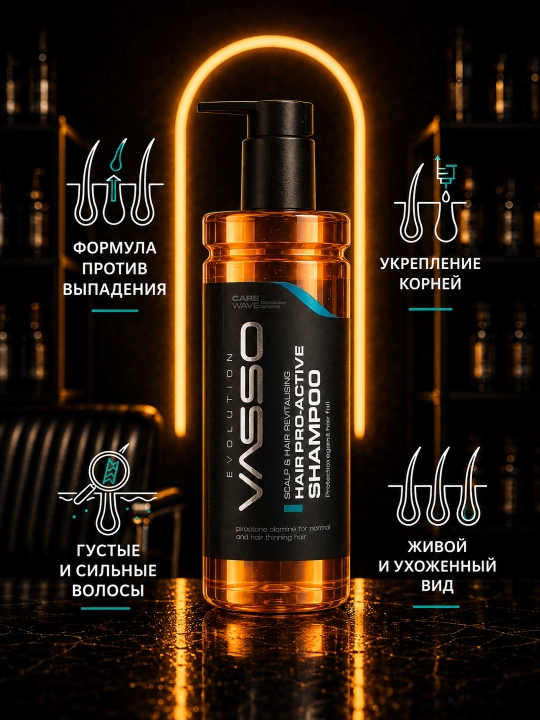 Мужской шампунь против выпадения волос VASSO Hair Pro Active