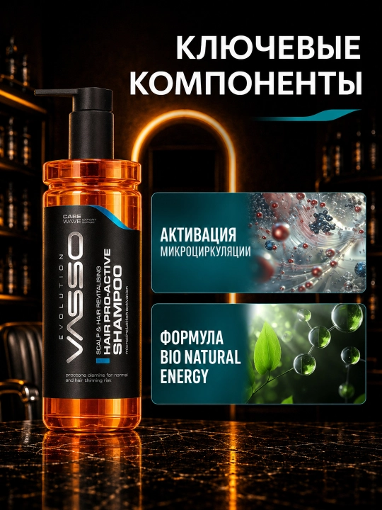 Мужской шампунь против выпадения волос VASSO Hair Pro Active