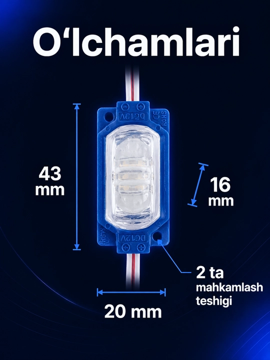 Interyer, avtomobil va reklama yoritishi uchun 12V LED modul va 12–24V kontroller