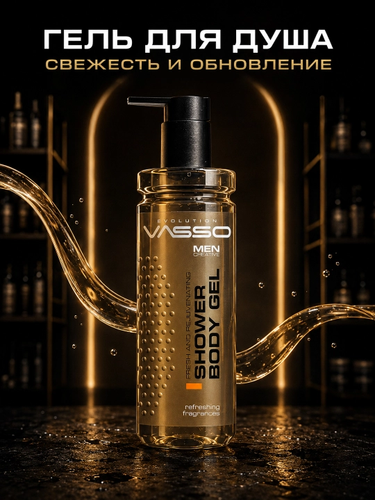 Освежающий мужской гель для душа VASSO Fresh & Rejuvenating, тонизирующий