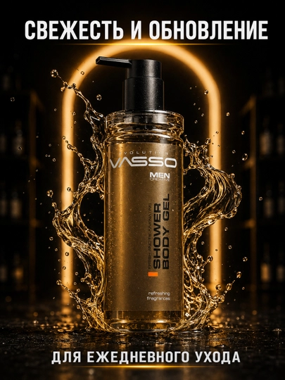 Освежающий мужской гель для душа VASSO Fresh & Rejuvenating, тонизирующий