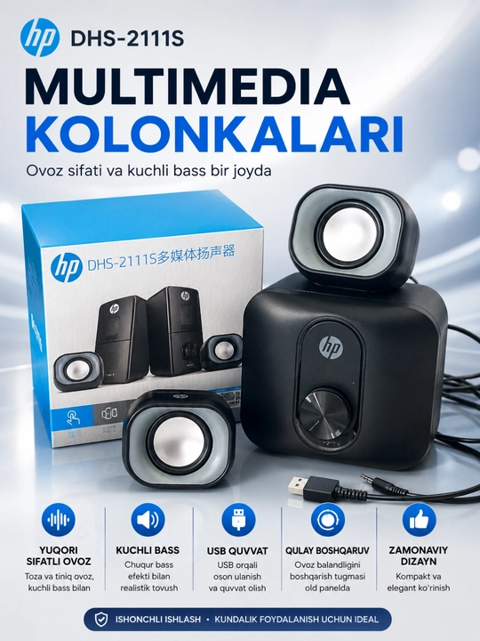 USB va 3,5 mm li HP DHS-2111S 2.1 multimedia akustik tizimi - 
