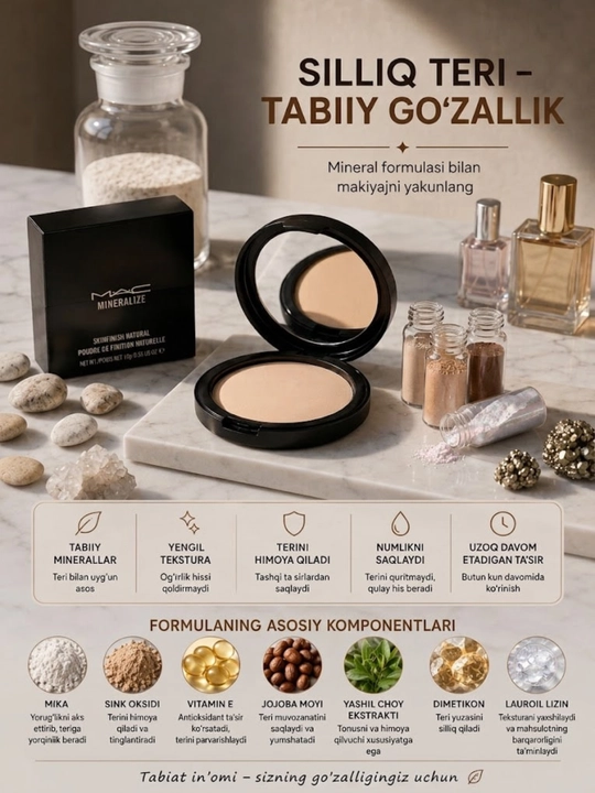 Yuz uchun ixcham MAC Mineralize Skinfinish Natural mineral kukuni, xiralashtiruvchi