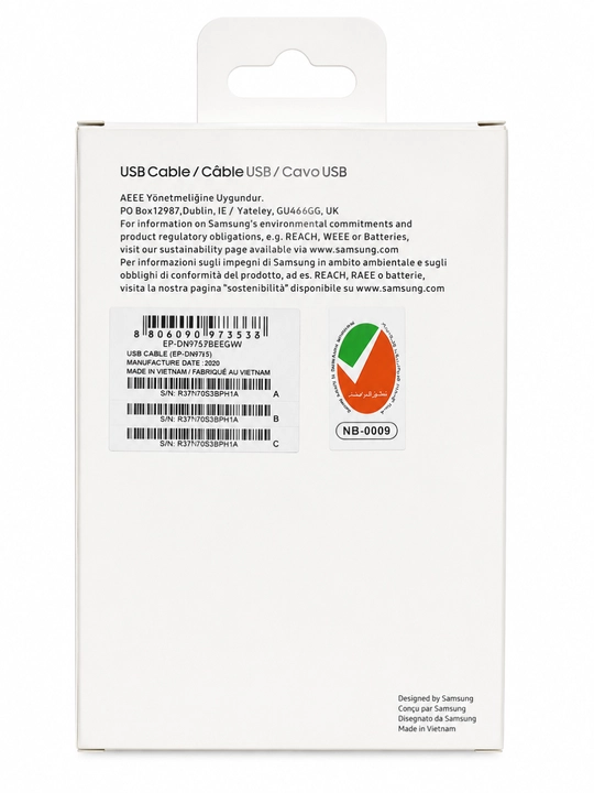 Telefon va planshetlar uchun Samsung 60W 3A Type-C dan Type-C ga zaryadlash kabeli (1,8 m)