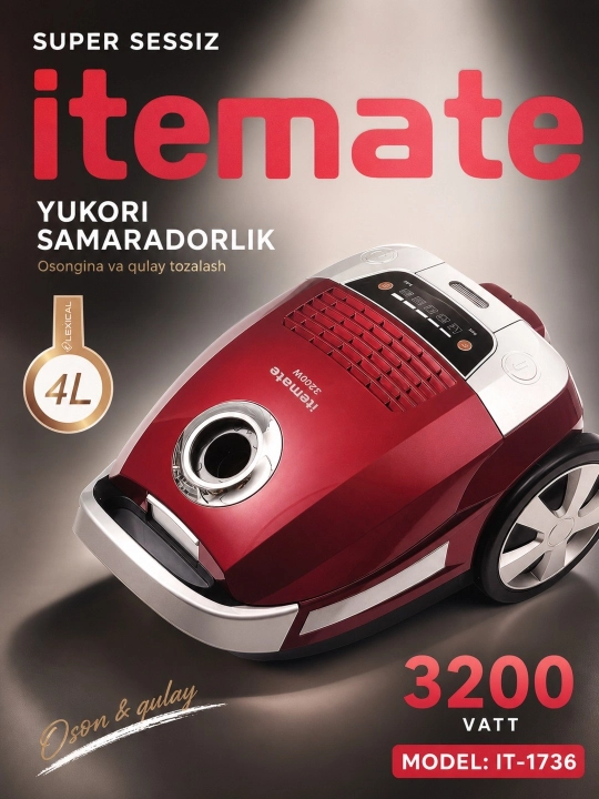 Пылесос Itemate IT-1736, 3200 Вт, 4 л, HEPA-фильтр - 