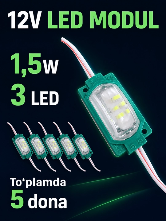 Interyer, avtomobil va reklama yoritishi uchun 12V LED modul va 12–24V kontroller