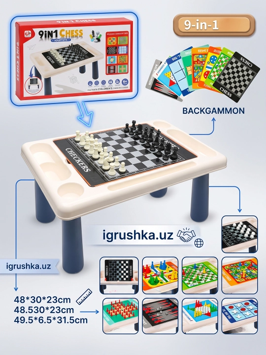 Bolalar o'yinchoq stol-transformer 9 ta 1 da SOUPTOYS shaxmat bilan