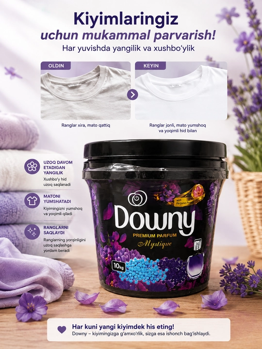 Downy Premium Parfum Mystique — premium xushbo‘y hidli kir yuvish kukuni, 10 kg - 