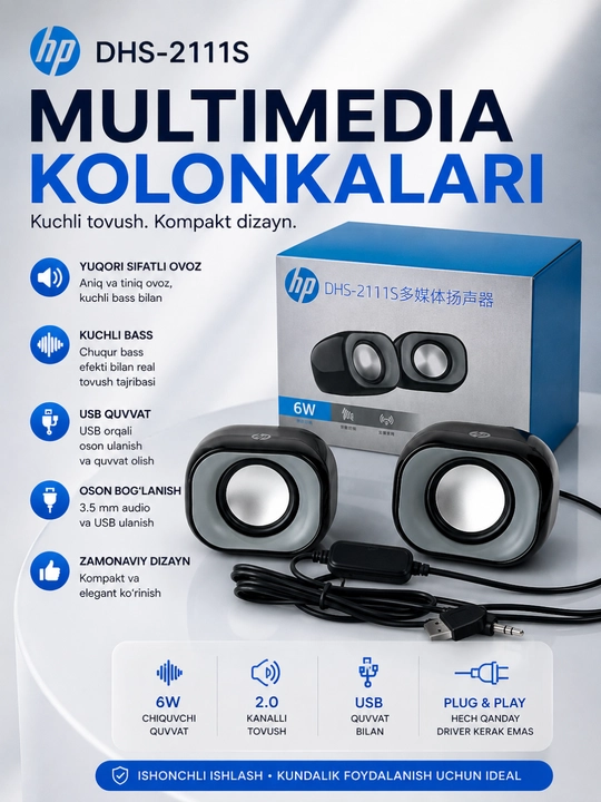 HP DHS-2111 multimedia kolonka – kuchli va tiniq stereo tovush - 