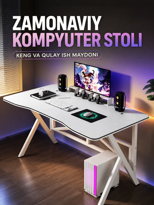 Kompyuter stoli, gaming va ish uchun yozuv stoli, 140×60×74 sm - 