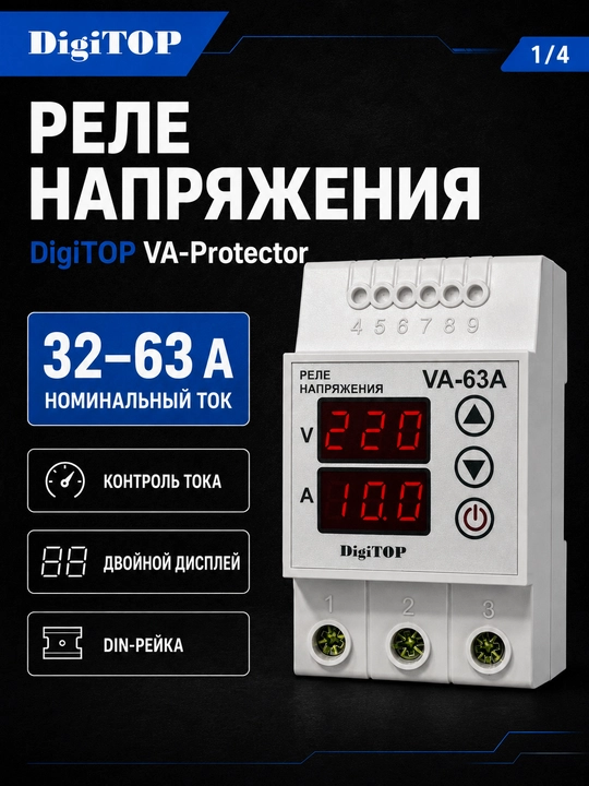 DigiTOP VA-Protector 32-63A tok nazorati bilan kuchlanish relesi - 
