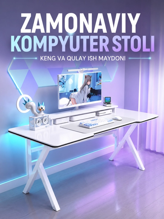 Kompyuter stoli, gaming va ish uchun yozuv stoli, 140×60×74 sm - 
