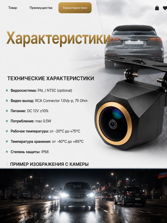 Камера заднего вида AHD 1080P, угол обзора 170°, IP68
