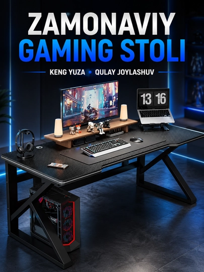 Kompyuter stoli, gaming va ish uchun yozuv stoli, 140×60×74 sm - 