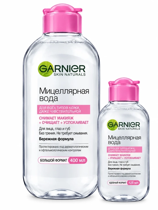Garnier mitsellyar suvi, barcha teri turlari uchun  tozalash vositasi, 400 ml, 125 ml