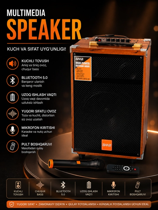 Simsiz mikrofon va pultli ko‘p funksiyali Bluetooth karaoke karnay - 