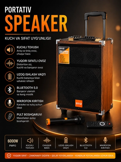 Simsiz mikrofon va pultli ko‘p funksiyali Bluetooth karaoke karnay - 
