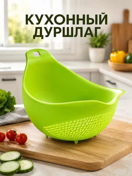 Дуршлаг для овощей и фруктов, кухонный, сито с отверстиями для мытья и слива - 
