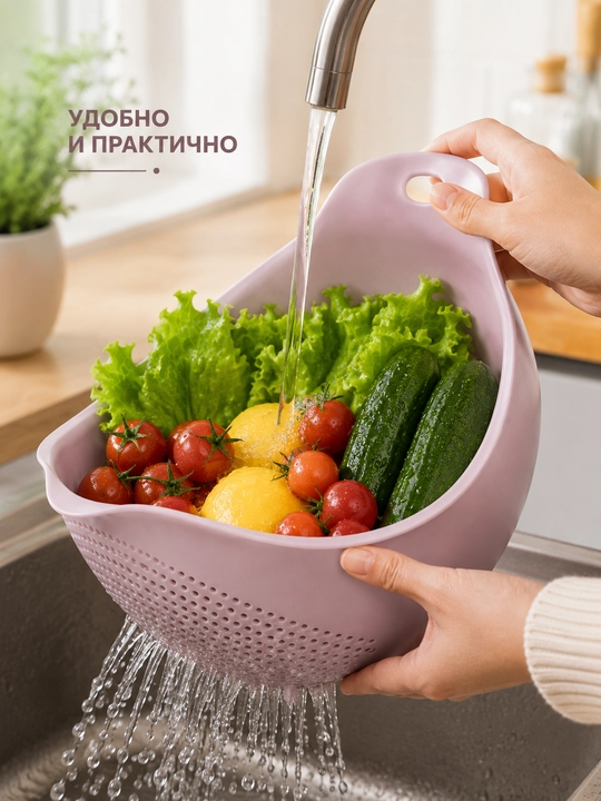 Sabzavot va mevalar uchun oshxona durshlagi, yuvish va suvini chiqarish uchun