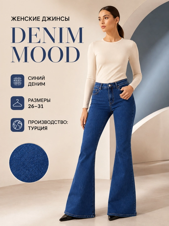 Брюки джинсовые Denim Mood синий, женская одежда - 