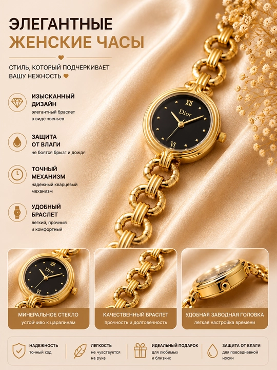 Женские наручные часы, элегантные, кварцевые, классический дизайн - 