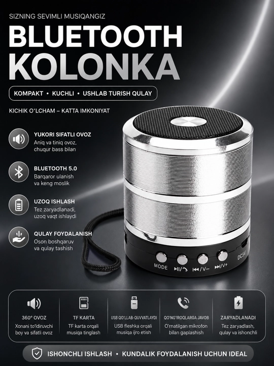 Портативная Bluetooth колонка WS-887 с FM, USB, TF, AUX беспроводной динамик - 