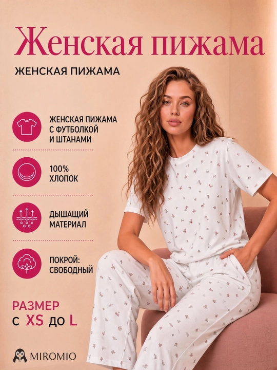 Женская пижама с футболкой и штанами - 