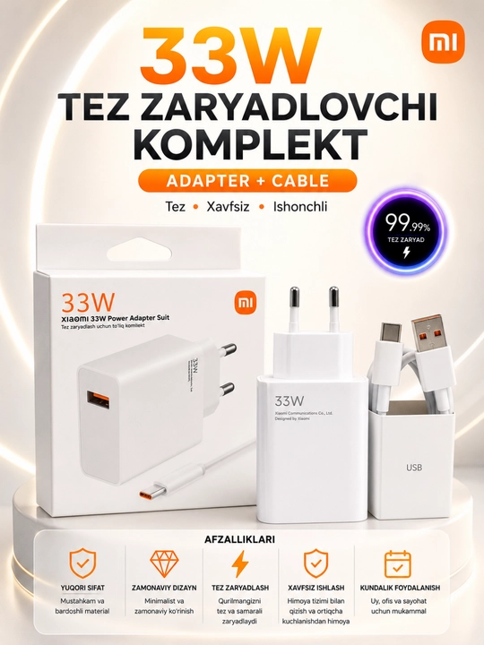 USB-C kabeli va adapteri bilan 33W / 67W / 120W tez quvvatlash qurilmasi - 