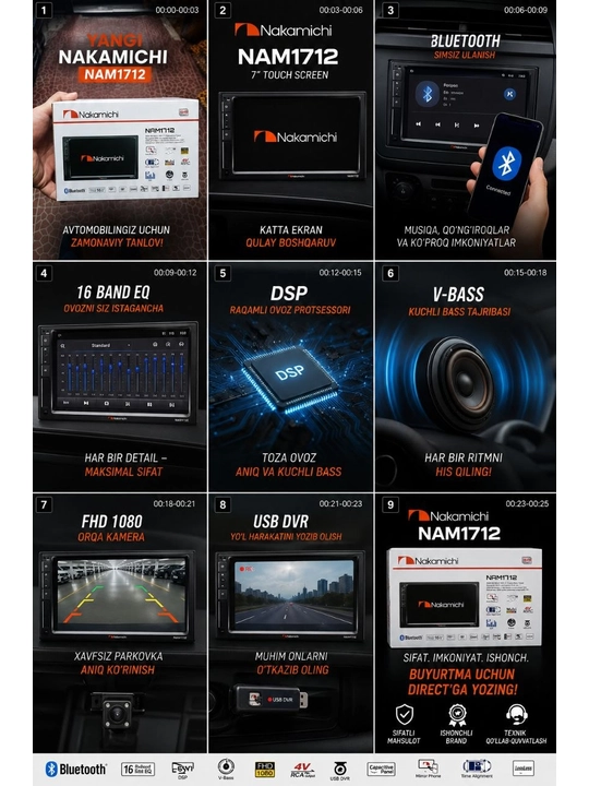 Nakamichi NAM1712 2DIN — Автомагнитола 7" с сенсорным экраном, Bluetooth, Full HD