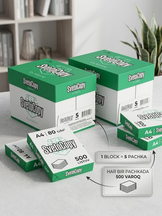 Svetocopy Classic A4 qog‘oz, 5 pachka — ofis va printer uchun - 