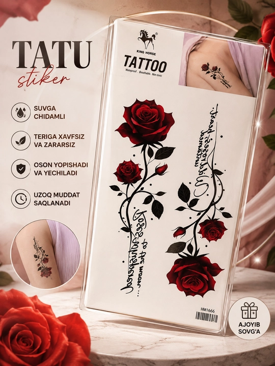 Ayollar va erkaklar uchun vaqtinchalik tatu, suvga chidamli ko‘chirma tatuirovka stikerlari