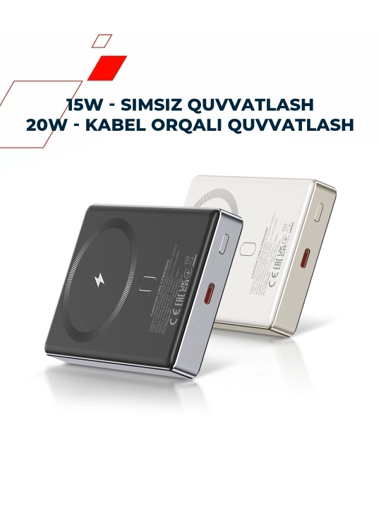 Simsiz magsafe power bank CANYON OnPower Slim, iphone uchun, 5000 mA, 10000 mA