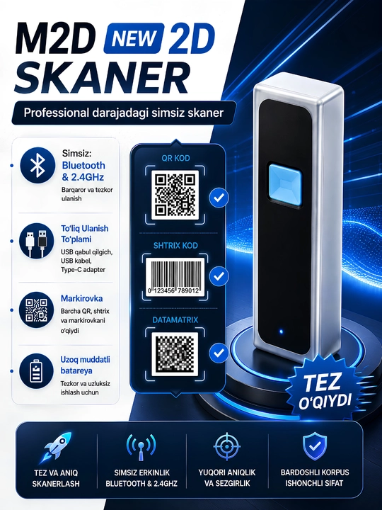 Mini 2D Bluetooth Barcode Scanner M2D