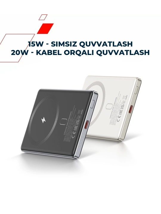 Simsiz magsafe power bank CANYON OnPower Slim, iphone uchun, 5000 mA, 10000 mA