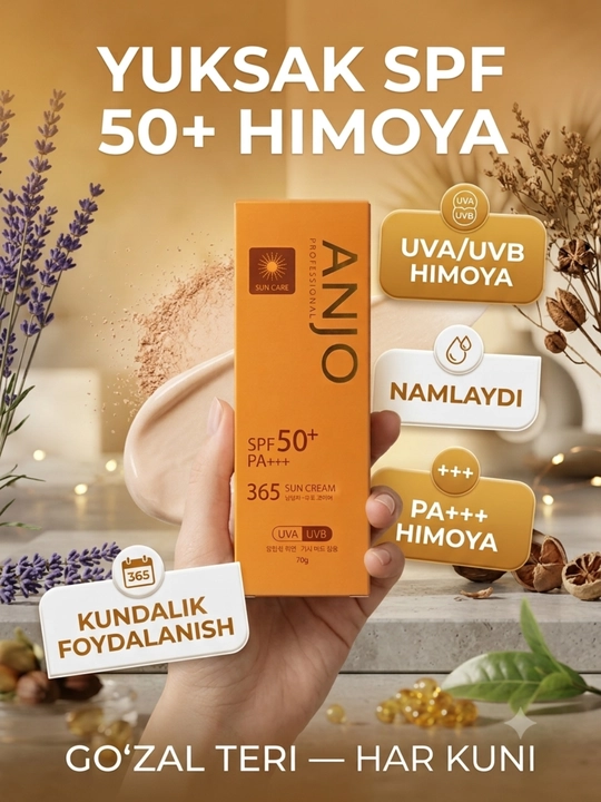 Quyoshdan himoya qiluvchi va namlantiruvchi yuz kremi ANJO Professional 365 SPF 50+, 70 g - 